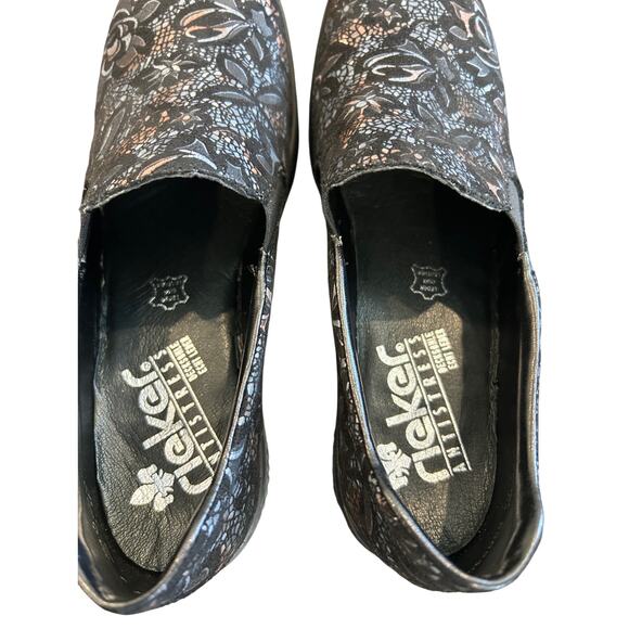 Rieker Women’s Doris Slip On Shoes Black Gray Metallic Floral/Lace Size 39 US 8 - Picture 5 of 6